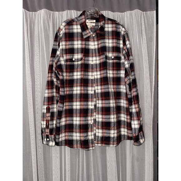 Mens Goodthreads Slim Fit Twill Plaid Button-Down Shirt XL Red & Navy - Picture 1 of 14